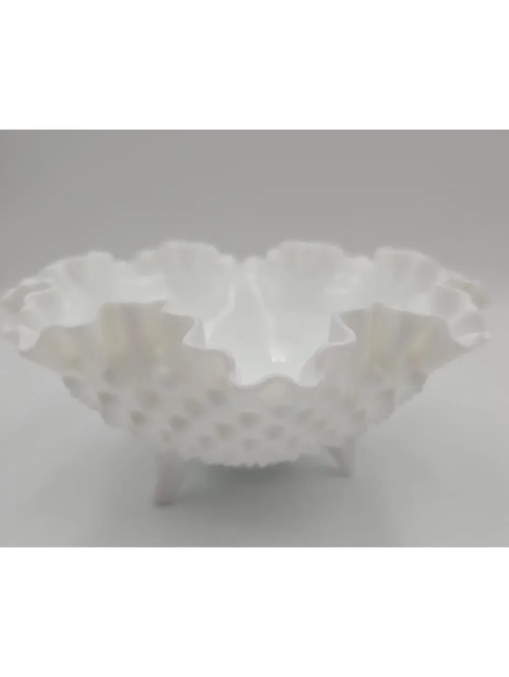 Vintage Fenton Hobnail Milk Glass Three Footed Candy Compote Bowl White Glass